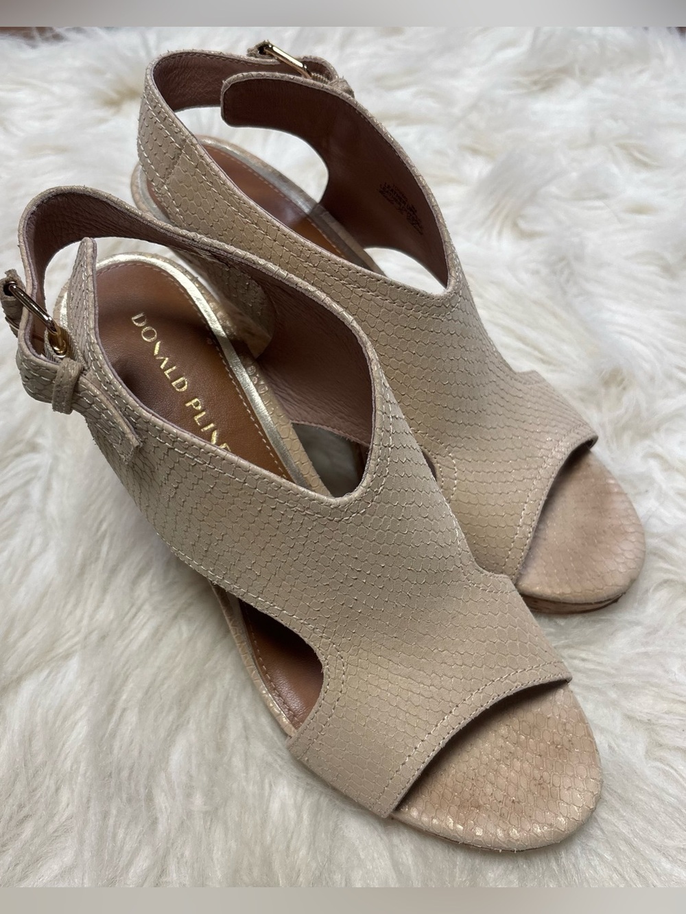 Donald J. Pliner Toni Metallic Snake Print Wedge Sandals in Beige size Women’s 9